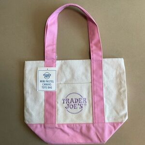 Trader Joes Mini Canvas Tote Bag- Pink